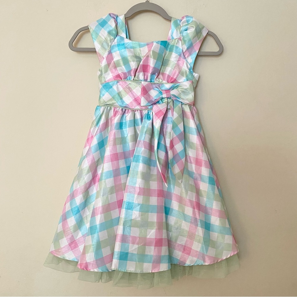 Jona Michelle Girls Checker Plaid Pastel Pink Dress size 6